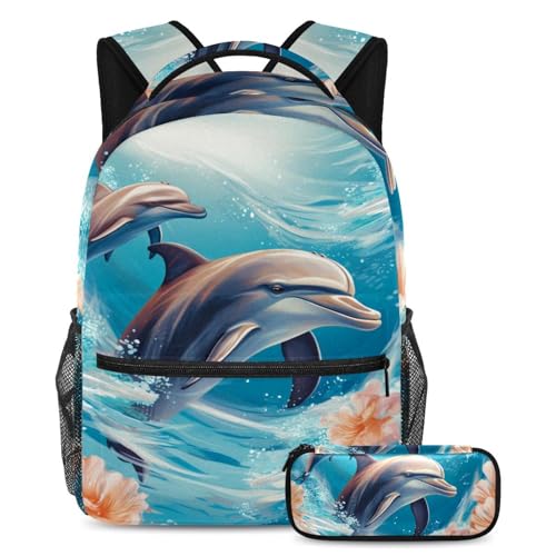 Sac à dos grand format motif baleine réglable pour soulager le dos des étudiants