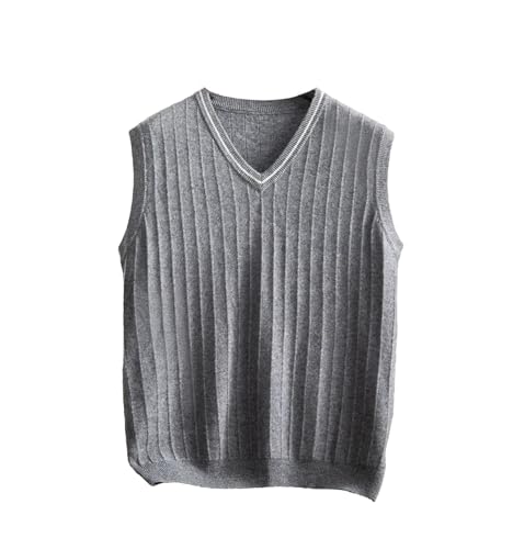 Men's V-Neck Cashmere Waistcoat Winter Striped Sleeveless Pullover Sweater Goat Cashmere Vest