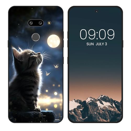 WUACYEAMING für LG G8/G8 ThinQ Hülle,Mode Schutzhülle Schwarz Handyhülle mit Aesthetic Muster Weich Silikon Dünn TPU Stoßfeste Kratzfest Schutzhülle Cover-Der Mond & die Katze