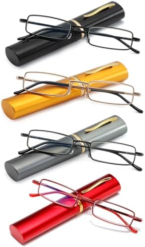 Blue Light Blocking Reading Glasses - Slim Pocket Readers with Pen Clip Case Mini Lightweight Readers
