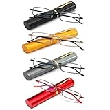 OWTXIS Slim Pen Reading Glasses for Men Women, Blue Light Blocking 4 Pack Small Tube Reader Glasses with Portable Clip Case, +3.00