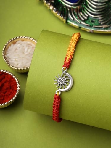 Image of Sukkhi Rakhi 925 Sterling Silver Designer Infinity Silver Rakhi Bracelet for Men with Roli Chawal & Free Greeting Card with Certificate of Authenticity | 925 Silver Rakhi for Brother