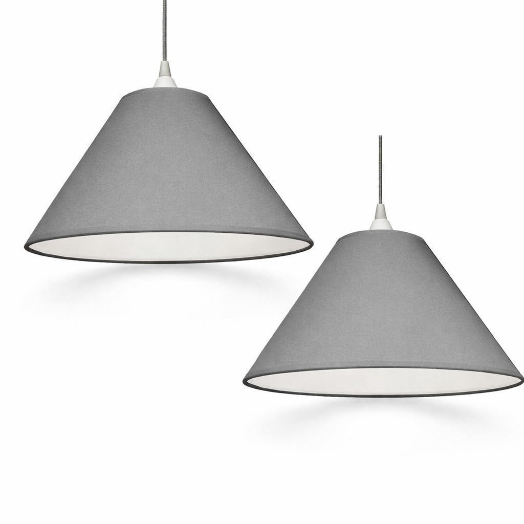 Pack of 2 - Empire Cotton Coolie Lamp Shades for Table Lamps and Pendant Ceiling Lights - 25cm Dia (2, Grey)