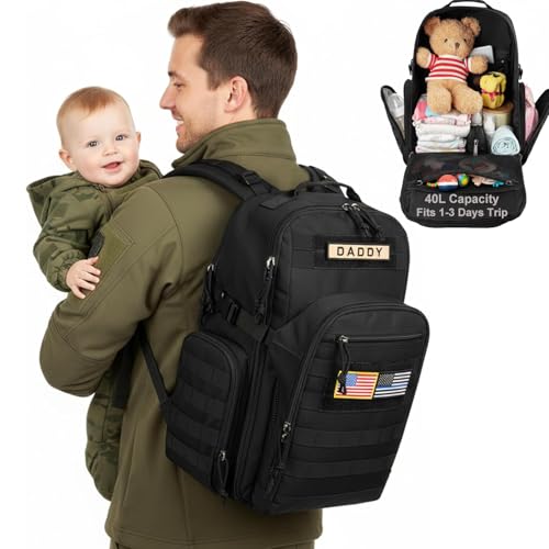 Image of MIRACOL Diaper Bag Backpack for Dad: 40L XL Capacity Fits 1-3 Days Trip - Military Style with Daddy Patch for Active Dads - Ideal Gift for New Fathers & Husbands