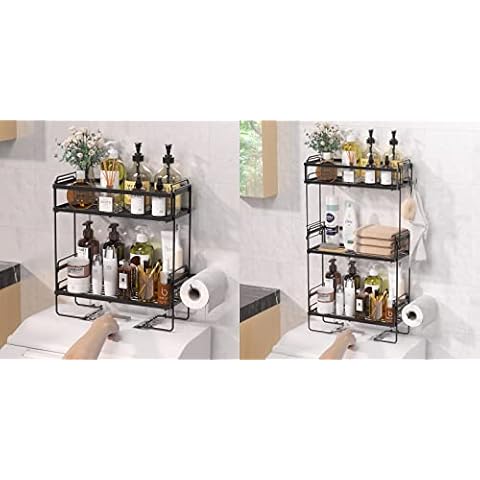 Bundle Sale of NUTSAAKK Over The Toilet Storage Shelf, 2 Tier Black & 3 Tier Black Cover