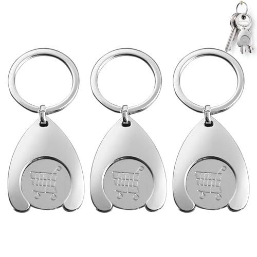 Jeton de Caddie Personnalisé en Alliage d'Aluminium - 3 Pièces Porte-Clés pour Chariot avec Mini...