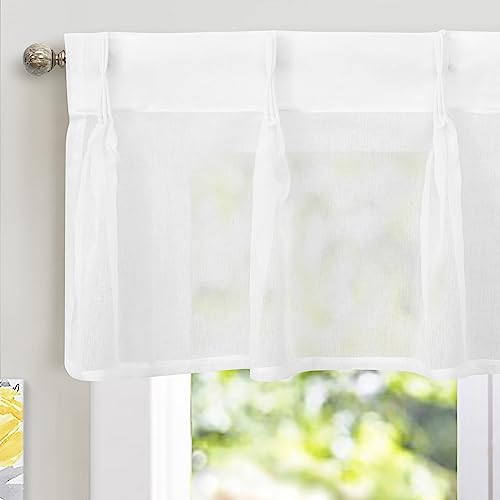 DriftAway 52 Inch Width Pinch Pleated White Sheer Kitchen Curtain Valances for Bedroom Living Room...