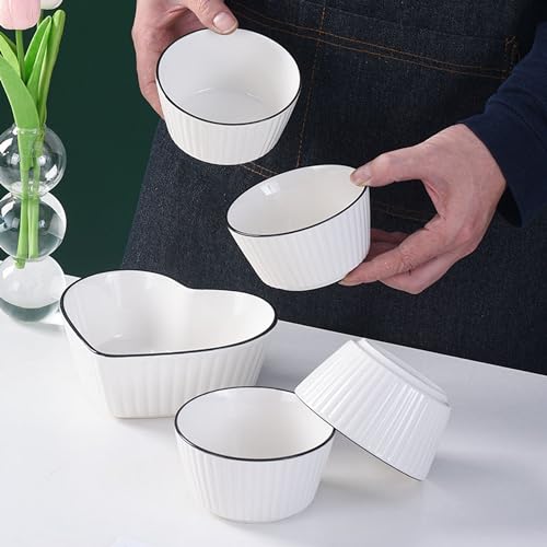 Image of Heart-Shaped Ceramic Bowls - Set of 3, Microwave Safe, Multi-Purpose Bowls for Soup, Rice, Noodles, and Fruits, Durable and Elegant Design for Home Kitchen or Restaurant Use