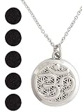 Wild Essentials Silver Aum Om Necklace Essential Oil Diffuser 6 Refill Pads, Calming Aromatherapy Gift Set, Customizable Color Changing, Perfume