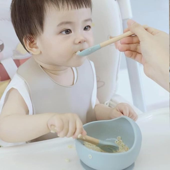 Image of Baby Feeding Bowl & Spoon Set | Silicone Suction Bowl for Baby Food | BPA-Free Baby Bowl and Spoon Set | (Green)