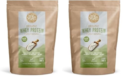 Organic Whey Protein - Purely Natural - 80% Proteína - Proteína de suero Orgánico - Sin Aditivos - Libre de GMO - Sin Soja - 500g (Paquete de 2)