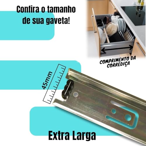 2 Corrediça Telescópica H45 30cm 300mm 45KG - 1 PAR Gaveta Moveis Armário Trilho Reforçada Larga Pes