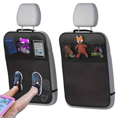 2 Stück Autositz Schutz Rückseite Kinder, Rückenlehnenschutz Auto, Autositzschoner Kindersitz, Rücksitzschoner Auto Kinder Der Vordersitze Wasserdicht Pflegeleicht, Mit 3 Taschen Für Wasser Und Staub