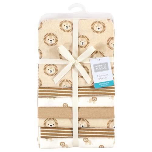 Image of Little Treasure Hudson Baby Cotton Poly Flannel Receiving Blankets Multipack, Brown Brave Lion, 30x30 inches