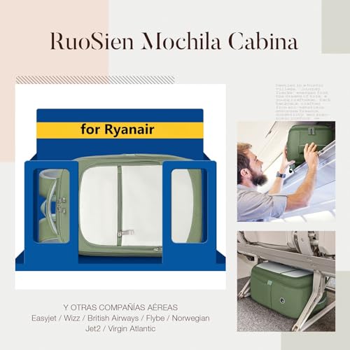 RuoSien Mochila Viaje Cabina Avion 40x30x20,Mochila Ryanair 40x30x20 para Equipaje de Mano,Mochila Cabina Bolsa de Viaje Mochilas Casual Con Bolsillo Antirrobo(Verde,40X20X28CM) - imagen 2