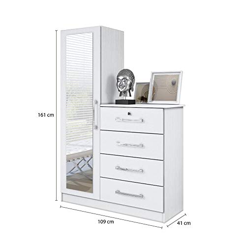 Cômoda com Espelho 4 Gavetas 1 Porta Belize Plus Albatroz Móveis Branco