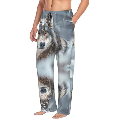 Novastar Mens Pajama Pants Bottoms with Pockets- Majestic Snowy Wolf Soft Mens Pj Pants, Comfy Men Lounge Pants