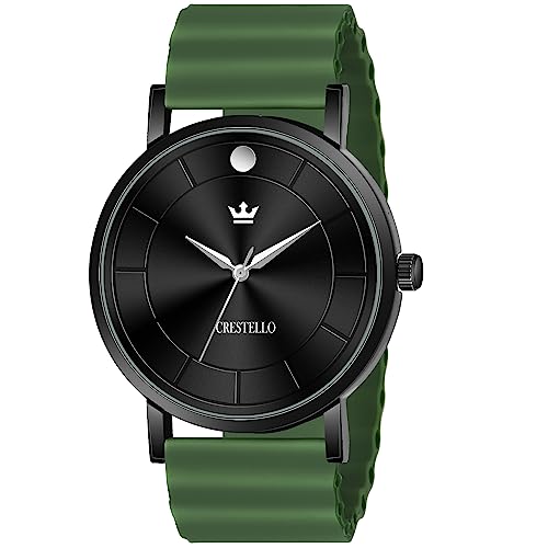 Image of CRESTELLO Silicone Strap Analog Wrist Watch for Men (Black /Blue /Grey /Green /Orange /Wine Red Strap)