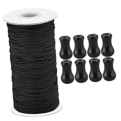 ANDRESLAD Cordón para Persianas 1.8mm Negro 10 Metros con 8 Perillas De Plástico Resistente Antidecoloración Cuerda De Sombra Vida para Manualidades y Decoración del Hogar Juego De Repuesto