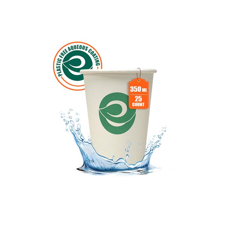 ECO SOUL [350 ml, 25 Count] Disposable White Paper Cups| Plastic-Free Aqueous Coated | Eco-Friendly & Biodegradable Cups | Use & Throw Party Glasses | Ideal for Tea, Coffee & Water | 280 GSM