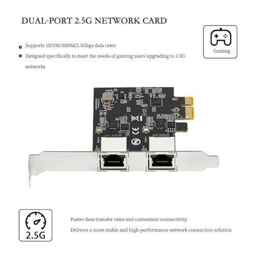 PCIe X1 to 2.5G Tarjeta de Red RTL8125B Adaptador Ethernet Gigabit para Desktop y Servidor, PCI-E x1 LAN Card 2500Mbps con Indicadores LED Dobles, Soporte Full & Low Profile (Doble RJ45) miniatura 6
