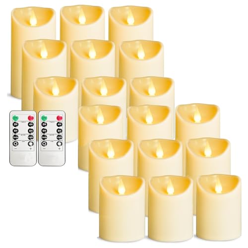 Image of LEOSAN led Flameless Candles Outdoor Indoor Battery Operated Flickering Candles with Remote Timers, Won't Melt, Ivory Plastic D3 xH4 5 inch 6 inch for Halloween, Party, Valentine's Day, Wedding (18 pcs)
