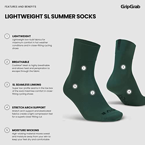 Image of GripGrab Lightweight SL Summer Cycling Socks - 2 Lengths, Road & Gravel | Breathable Coolmax mesh, stretch arch support, short ~3.5 in or tall ~6 in cuff - road, MTB, gravel & indoor biking