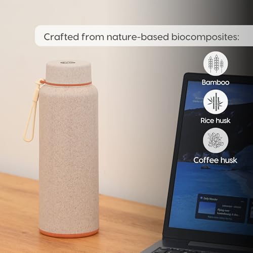Image of Eha Earth Friendly Hydralife Water Bottle for Office & Schools | 600 ml Stainless Steel Water Bottle for Kids & Adults Made with Rice Husk | Bottle for Men, Women | Leak Proof | 1 Unit