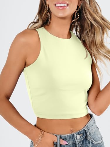 Image of EFAN Women's Double Lined Racerback Crop Tank Top | High Neck Slim Fit Sleeveless Workout Top, No-Bra Essential for Gym, Yoga & Going Out