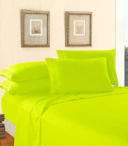 Elegant Comfort Luxury 1500 Premium Hotel Quality Microfiber 4-Piece Sheet Set - Wrinkle Resistant, All Around Elastic Fitted Sheet, Deep Pocket up to 16", Twin/Twin XL, Lime