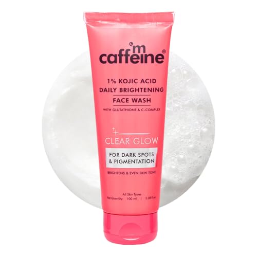 Image of mCaffeine CLEAR GLOW 1% Kojic Acid Daily Brightening Face Wash with Glutathione For Dark Spots & Pigmentation |Brightens Skin |Face Wash For Men & Women | Non-Drying, Fragrance Free - 100ml