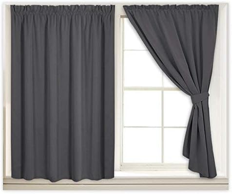 RYB HOME Grey Blackout Curtain Blind Drapes for Bedroom, Window Treatments Room Darkening Window Shades for Daytime Sleepers with 2 Tiebacks & Sticky Strap, W 40 in x L 63 in Each Panel, Gray,1 Pair