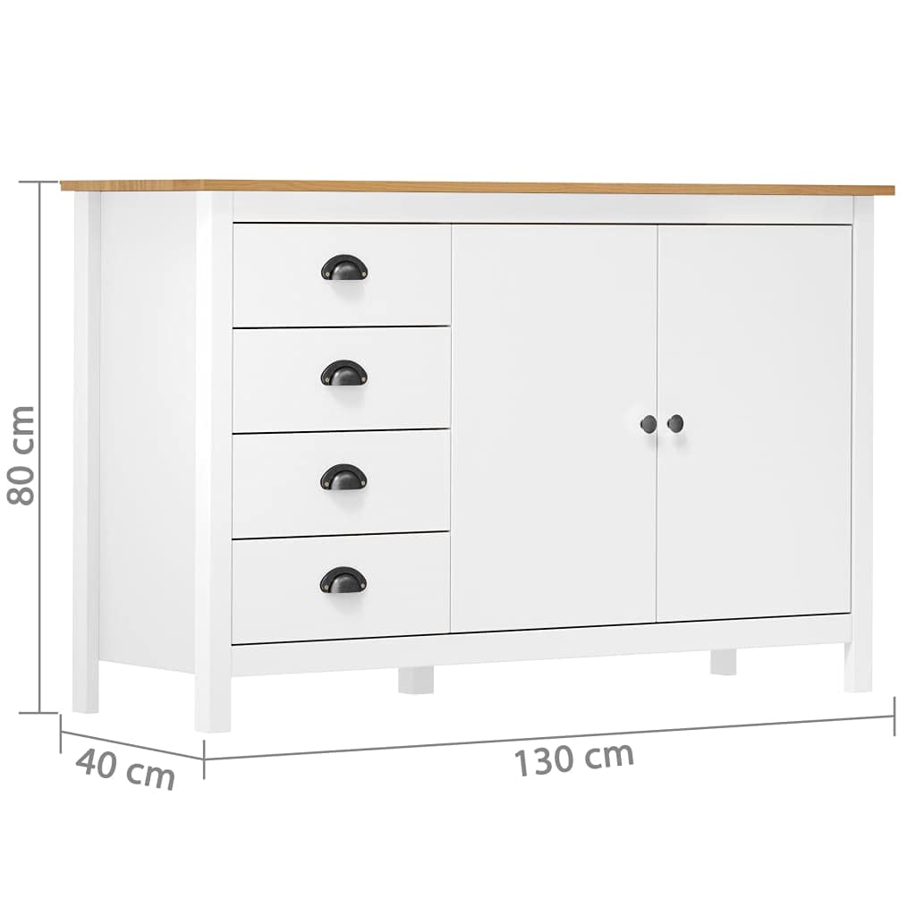 vidaXL Mesita de Noche Hill Madera Maciza de Pino Blanco 130x40x80 cm