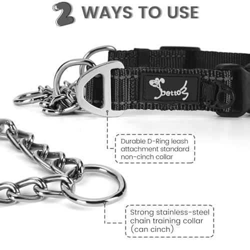 PETTOM Hundehalsband – Verstellbares, Reflektierendes Halsband mit Sicherheitsverschluss für Training, Atmungsaktives Nylon für Mittelgroße bis Große Hunde (Schwarz, M 43-52cm)