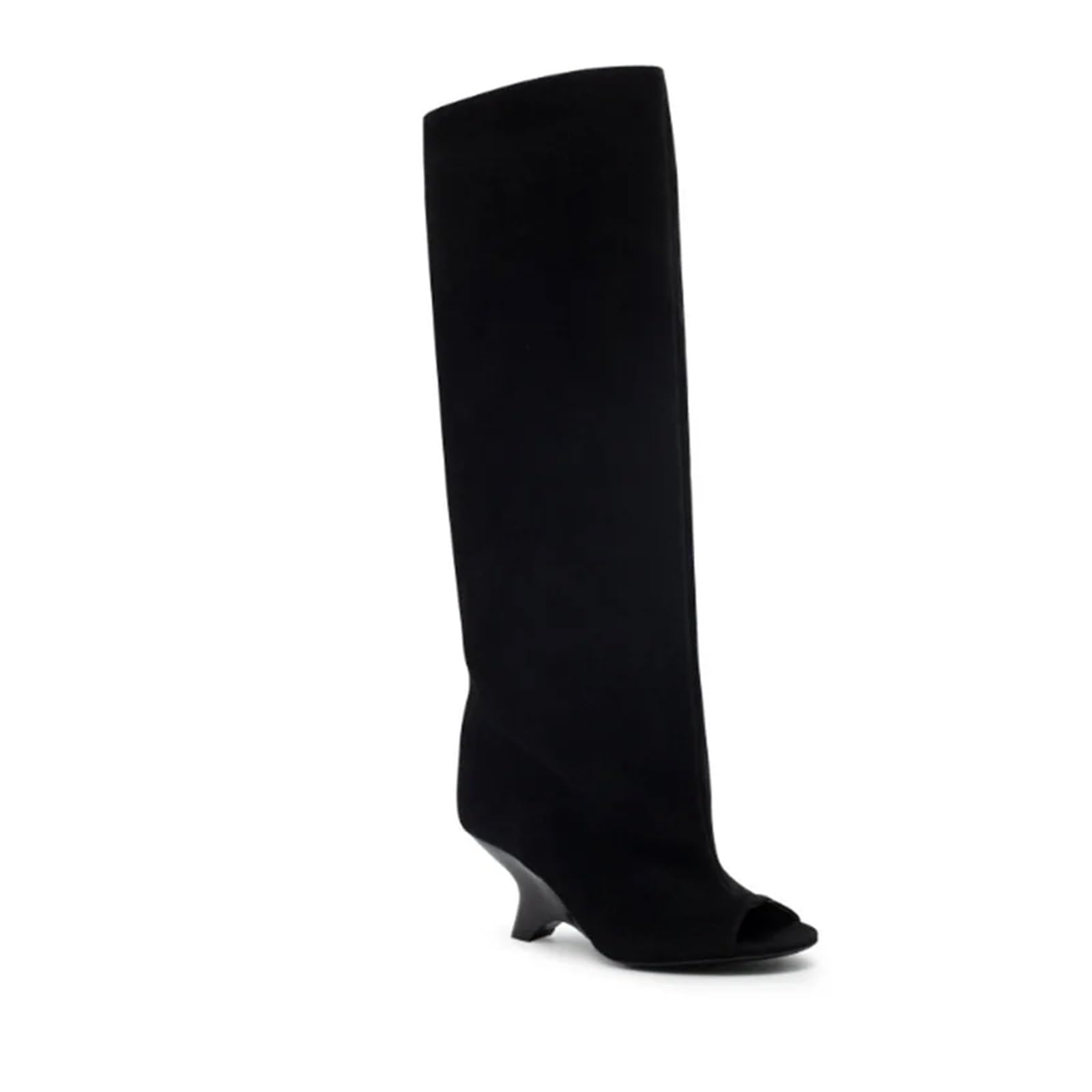 Kniehohe Winterstiefel Braune Wildleder Peep Toe Wedges Kniehohe Stiefel Round