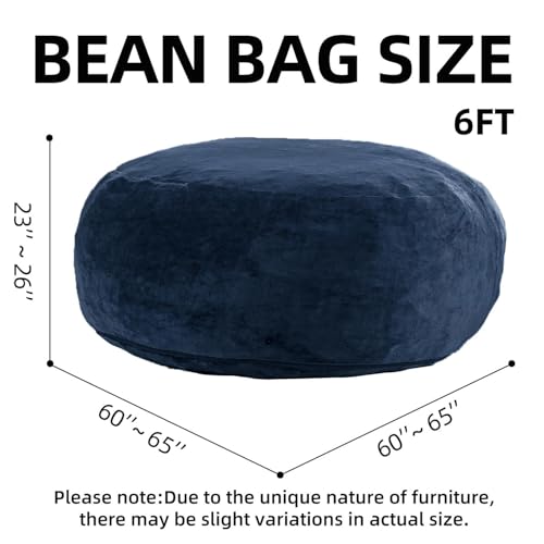 Image of Oversized Bean Bag Chairs for Adults，6FT，Bean Bag Chair with Filler Included，Memory Foam Chair，Removable and Washable Flannel Cover, Suitable for Reading Chairs in Living Room (Blue, 6 Foot)