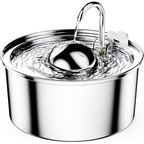 Katzenbrunnen, QIUOIO 3.2L Trinkbrunnen für Katze aus Rostfreiem Stahl, Superleiser Katzenbrunnen für Katzen, Form des Wasserhahns, Multi-Filtrations, Geeignet für Katzen, Hunde, Mehrere Haustiere Cover