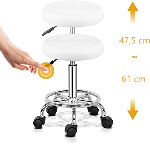 Foto von TactFire Rollhocker Arbeitshocker Drehhocker Höhenverstellbar 360° Drehbar Bürohocker Drehhocker für Büro Salon Massage Spa (1, Weiss1)