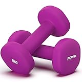 POWRX Fitness Neopren Hanteln 1KG Paar (2er Set) | rutschfeste Allzweck Kurzhanteln für Fitness, Training, Aerobic, Körper Gewicht