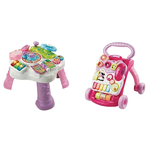 Vtech Baby Abenteuer Spieltisch pink – Bunter Babyspieltisch mit 6 Spielfeldern und interaktiven Elementen 12-36 Monaten & Baby Spiel- und Laufwagen pink 12-36 Monaten