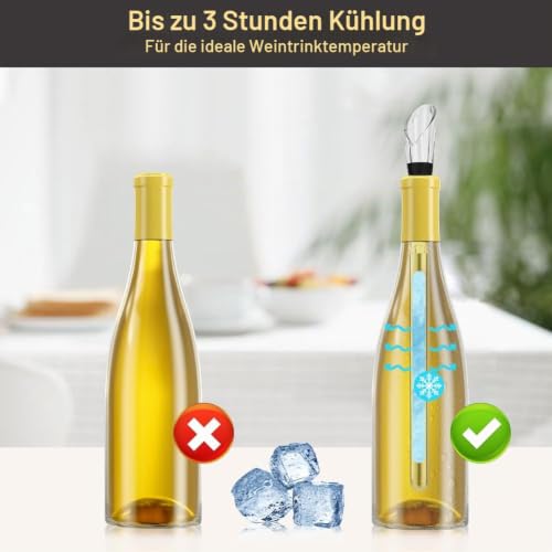 Foto von HOTUT Weinkühlstäbe,2 Stück Wine Chiller Stick,Edelstahl Kühlstab mit Ausgießer,Weinkühler Set,Weinstab Kühler,Weinflaschenkühler für Rot und Weißwein,Wein Zubehör Geschenk für Frauen Männer