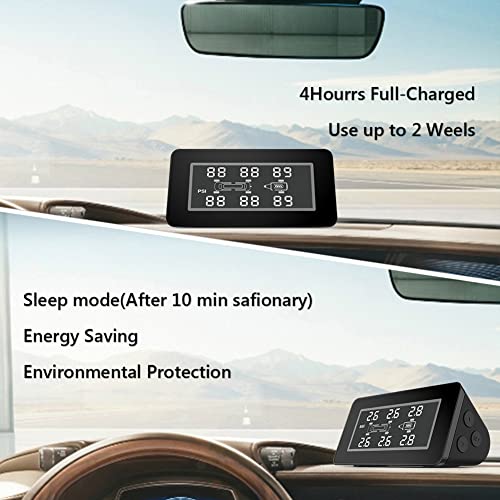 WYYHAA Sistema De Monitoreo De Presión De Neumáticos De Energía Solar TPMS, con 6 Sensores Externos LCD Pantalla En Tiempo Real Y Función De Alarma para Autocares RVs (0-8BAR)