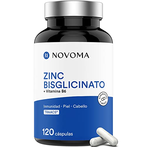 Zinc Bisglicinato TRAACS 15 mg + Vitamina B6 Bioactiva | Altamente Biodisponible y Dosis Elevada | Sistema Inmunológico | 120 Cápsulas | Fabricado en Francia | NOVOMA (ex Nutrivita)