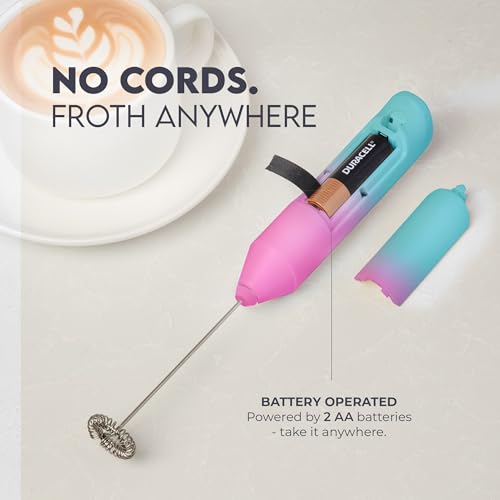 Image of Zulay Kitchen Milk Frother Handheld Battery Operated - Electric Drink Mixer for Coffee, Lattes, Cappuccinos, Matcha & Hot Chocolate - Portable Foam Maker & Coffee Bar Accessory - Bright Bubblegum