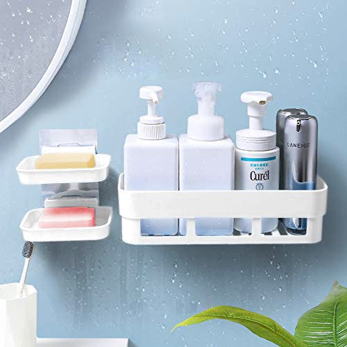 HOUSE OF VIPA Bathroom Accessories, Bathroom Rack, Bathroom Shelf Organizer, Wall Mounted Shelf, Bathroom Hardware and Accessories, Storage Racks (1 Bathroom Shelf + 2 Soap Dish, White)