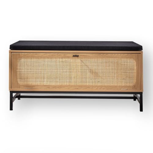 Casâme Panca portascarpe Effetto Legno e Frontale in Rattan L100 cm