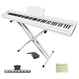 【木製電子ピアノスタンドセット 】Longeye ロンアイ 電子ピアノ 88鍵盤 MOLD2 スタンド付き 日本語表記 二つヘッドホン同時使用 MIDI端子対応 10mmストローク 380種類音色 移調 DREAM音源 初心者 練習にピッタリ 本格ペダル付き MIDI対応 日本語版説明書 (ホワイト-セット)