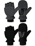 SATINIOR 2 Pairs Ice Fishing Gloves Convertible Mittens Flip Fingerless Gloves Winter Fleece Gloves...