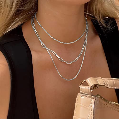 VIROMY Dainty Gold Necklace for Women 14K Gold Plated Layered Satellite Necklaces Trible Layering Paper Clip Chain Link Necklace Everyday Jewelry2