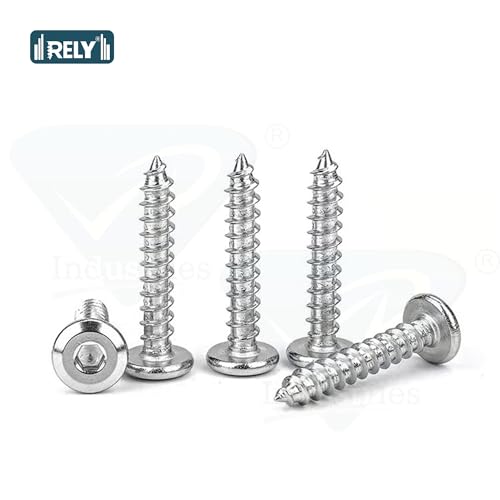 Image of Rely⇒VP INDUSTRIES (Pcs-25) M6.3x70 mm Allen JCB Head Self-Tapping Screw - Nickel Flat Head Furniture Bolt for Wood Boards, Cabinets, Cupboards & Chairs
